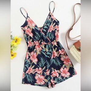 Tropical Print Slip Romper